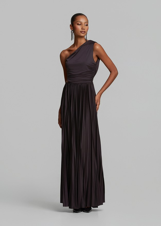 Lurex pleated one-shoulder dress