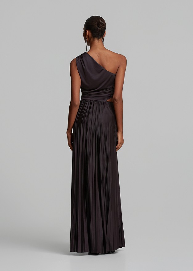 Lurex pleated one-shoulder dress