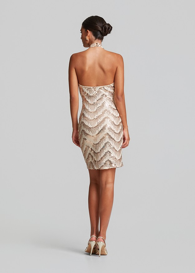 Sequin mini dress in halterneck tie