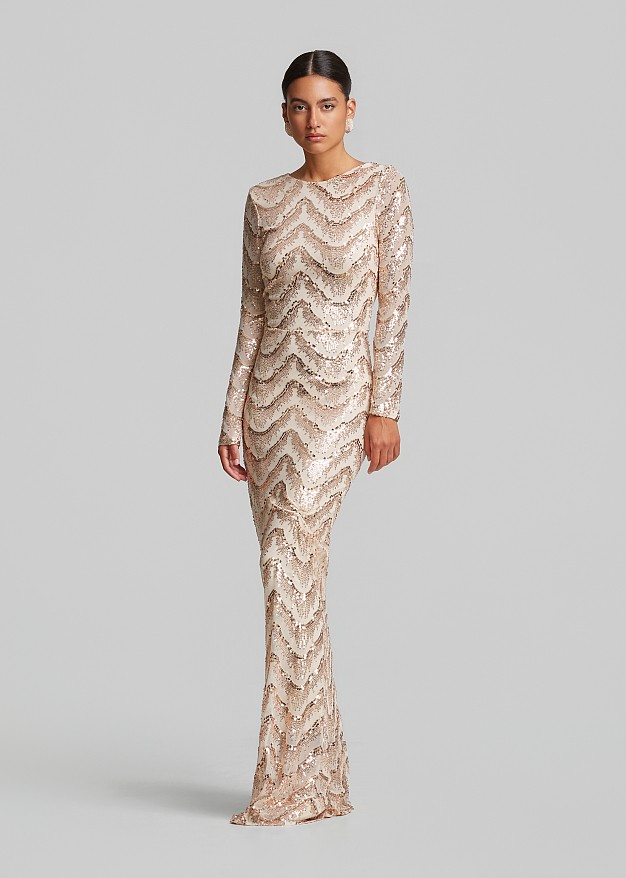 Long-sleeve sequin maxi dress