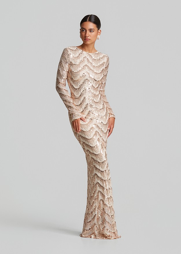 Long-sleeve sequin maxi dress