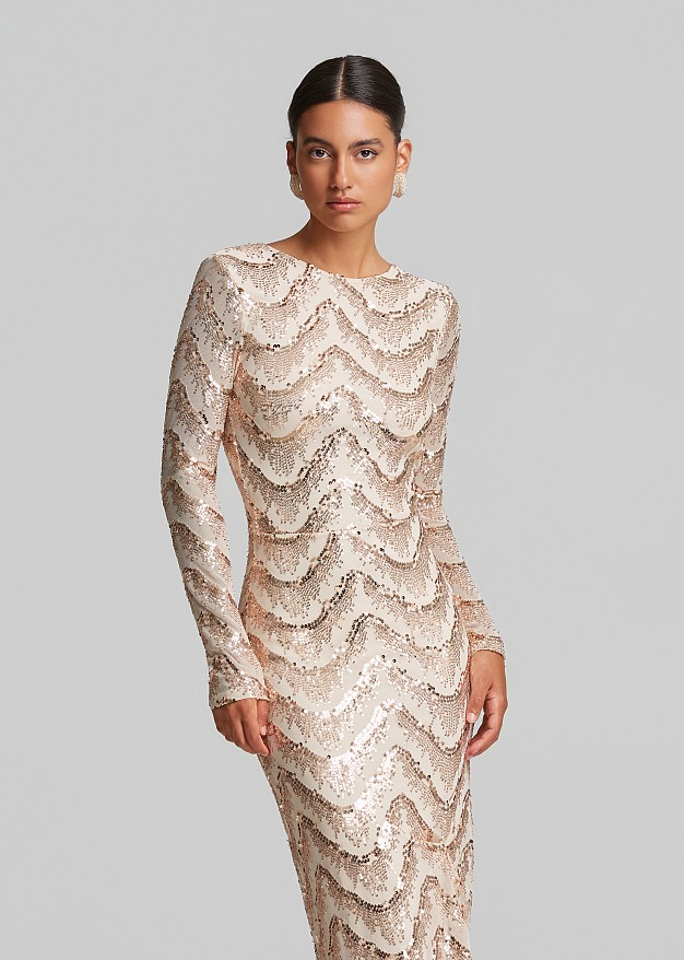 Long-sleeve sequin maxi dress