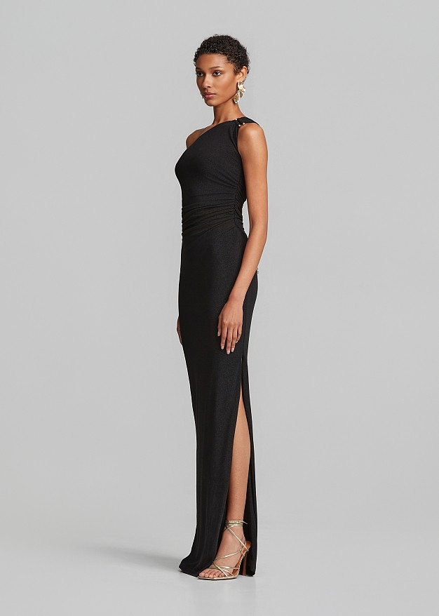 Maxi lurex one-shoulder dress