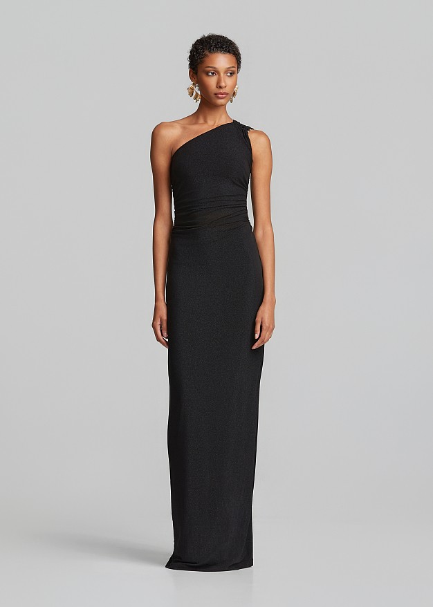 Maxi lurex one-shoulder dress