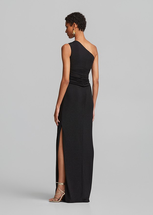 Maxi lurex one-shoulder dress