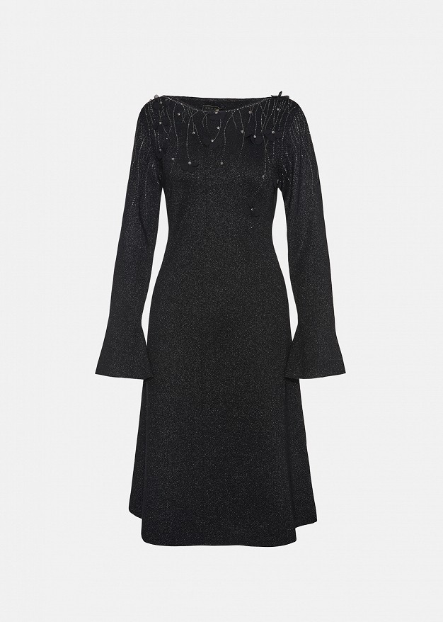 Lurex midi knit dress with decorative crystals