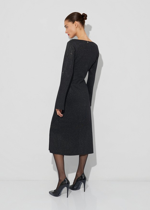 Lurex midi knit dress with decorative crystals