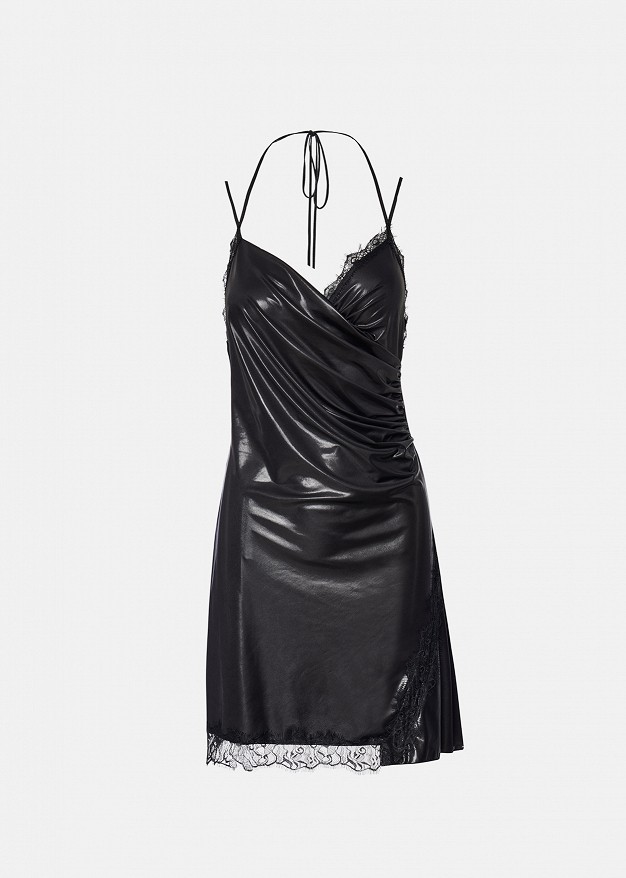 Metallic-effect mini dress in lace detail