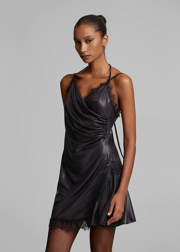 Metallic-effect mini dress in lace detail