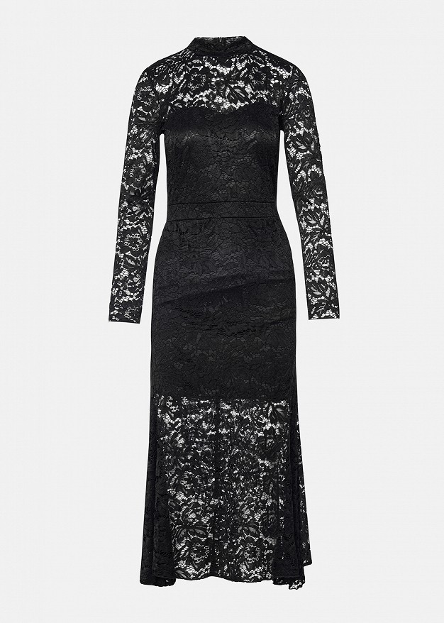 Black lace midi dress with long sleeves