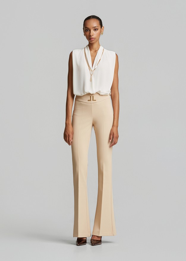 High-waisted flared crepe trousers