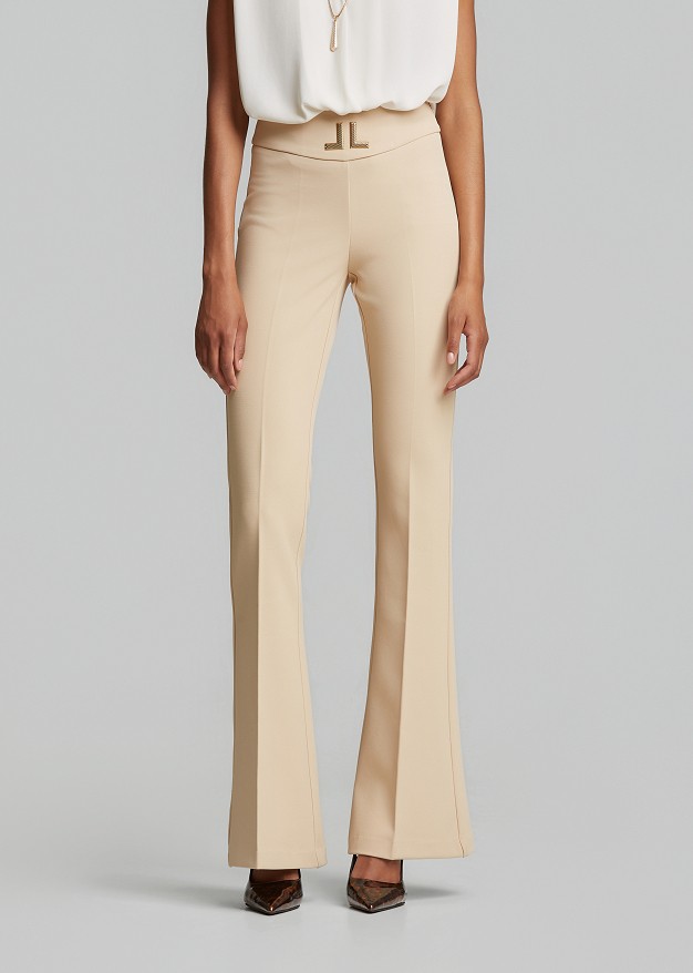 High-waisted flared crepe trousers