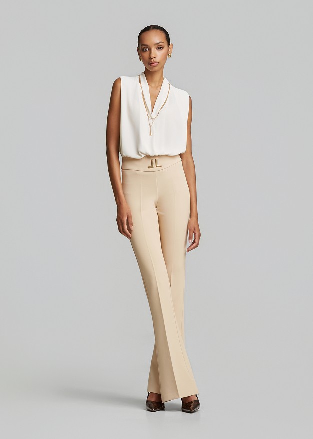 High-waisted flared crepe trousers