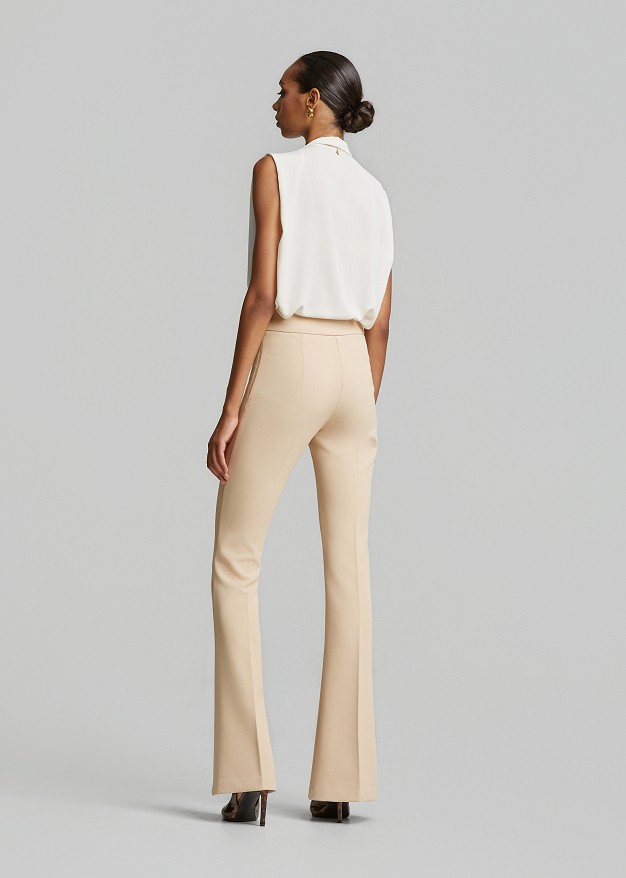 High-waisted flared crepe trousers
