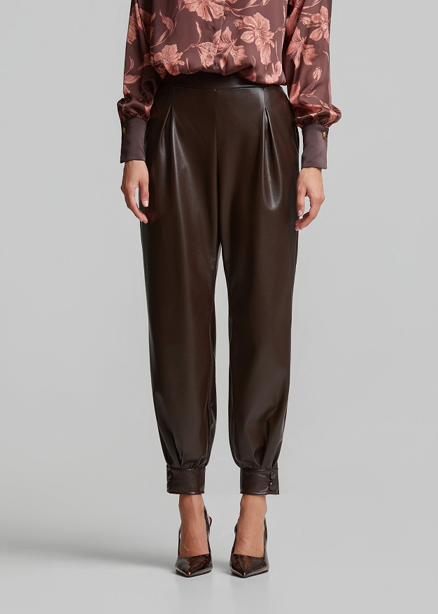 High-waisted faux-leather harem trousers