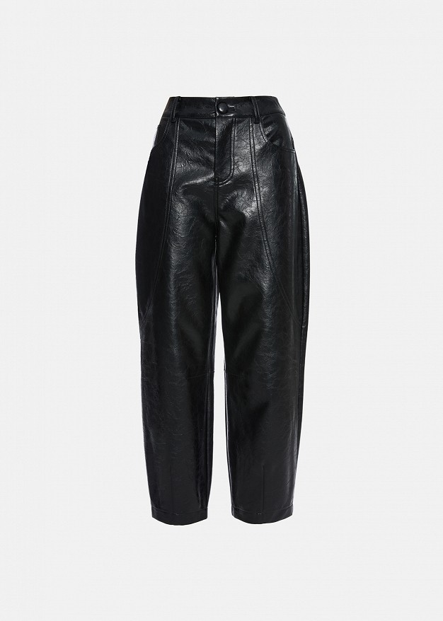 Pantaloni barrel cu talie înaltă și aspect de piele