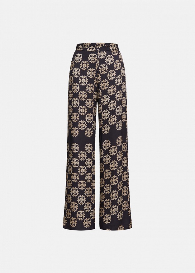Pantaloni cu print și aspect satinat