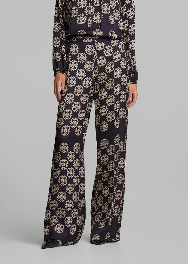 Printed satin-finish trousers