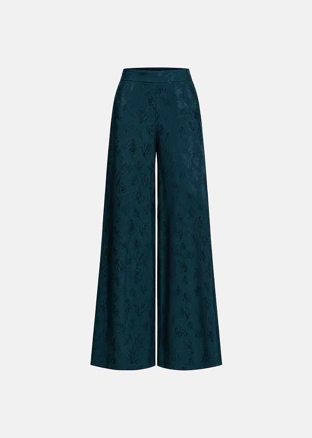Printed jacquard trousers in satin look