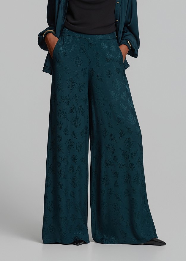 Printed jacquard trousers in satin look