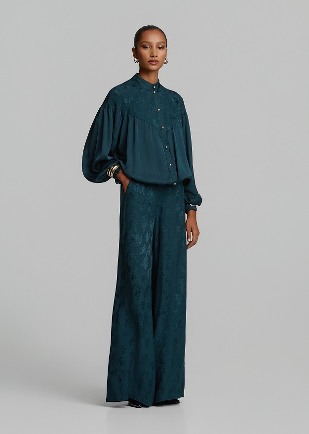 Printed jacquard trousers in satin look