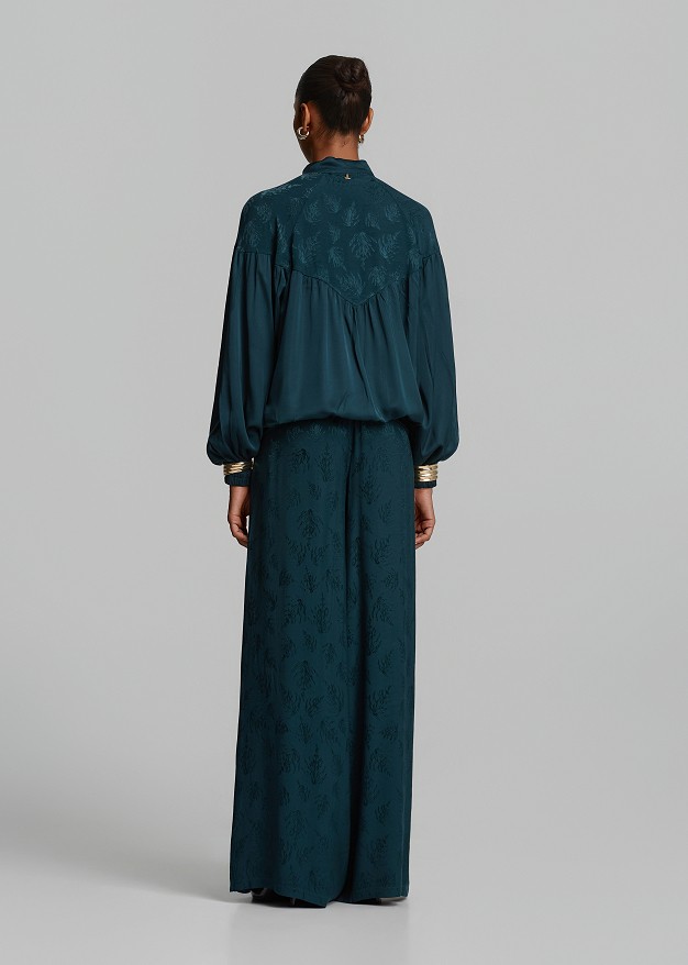 Printed jacquard trousers in satin look