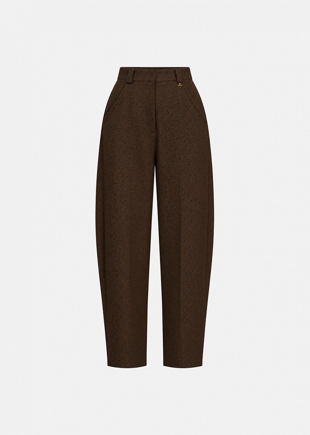Textured, dotted-pattern barrel trousers