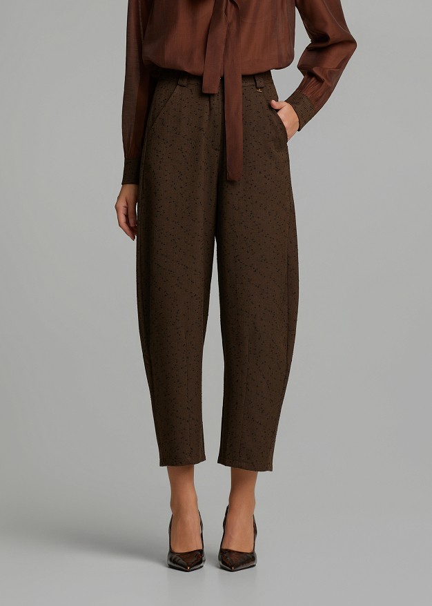 Textured, dotted-pattern barrel trousers