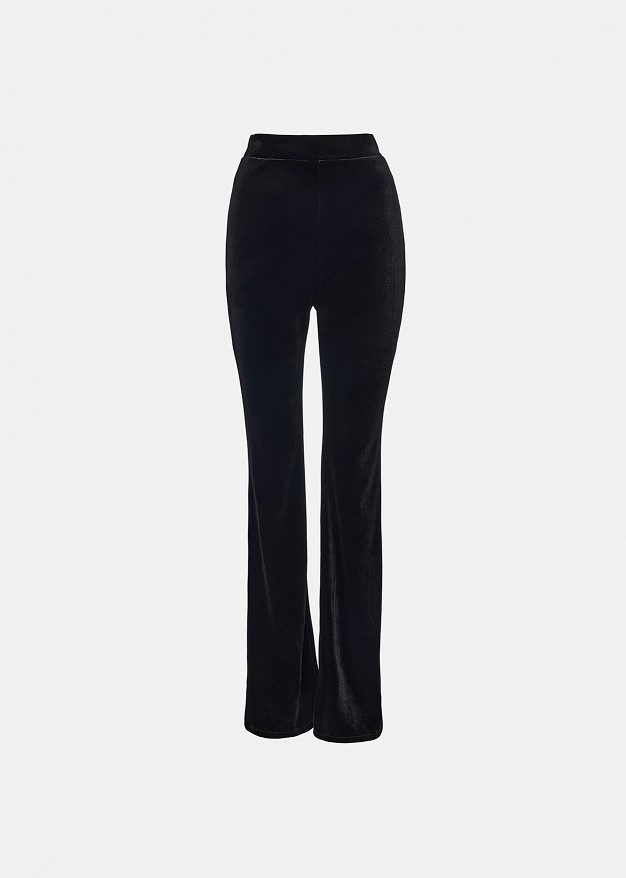 Velvet-look flared trousers
