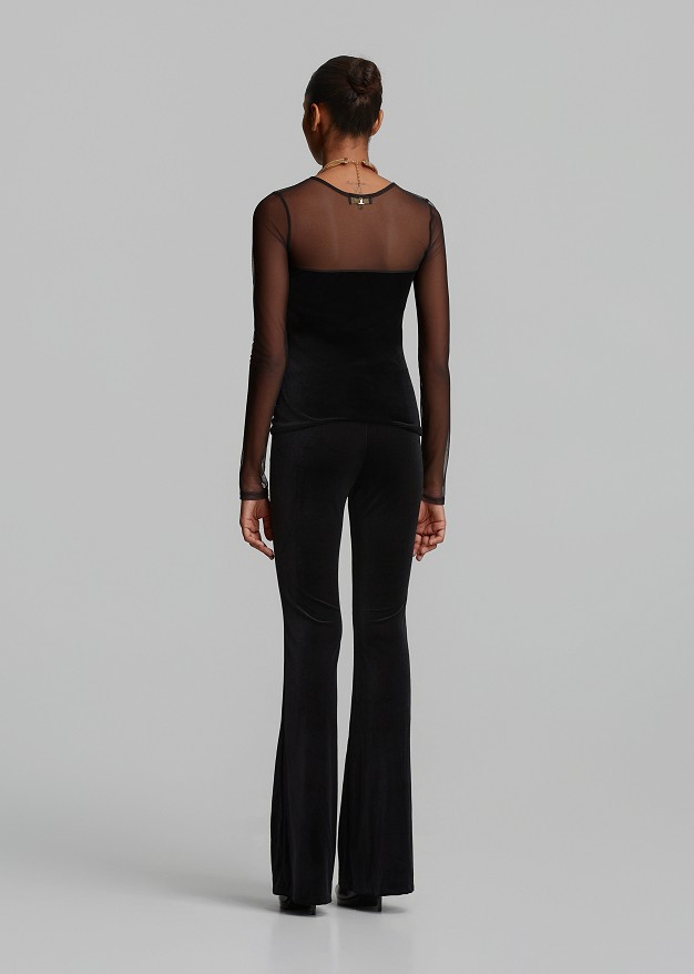 Velvet-look flared trousers