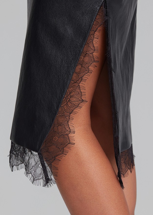Faux-leather midi pencil skirt with lace