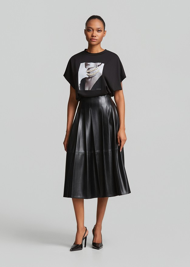 Leather look midi skirt