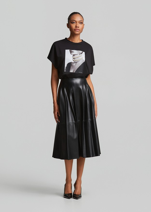 Leather look midi skirt
