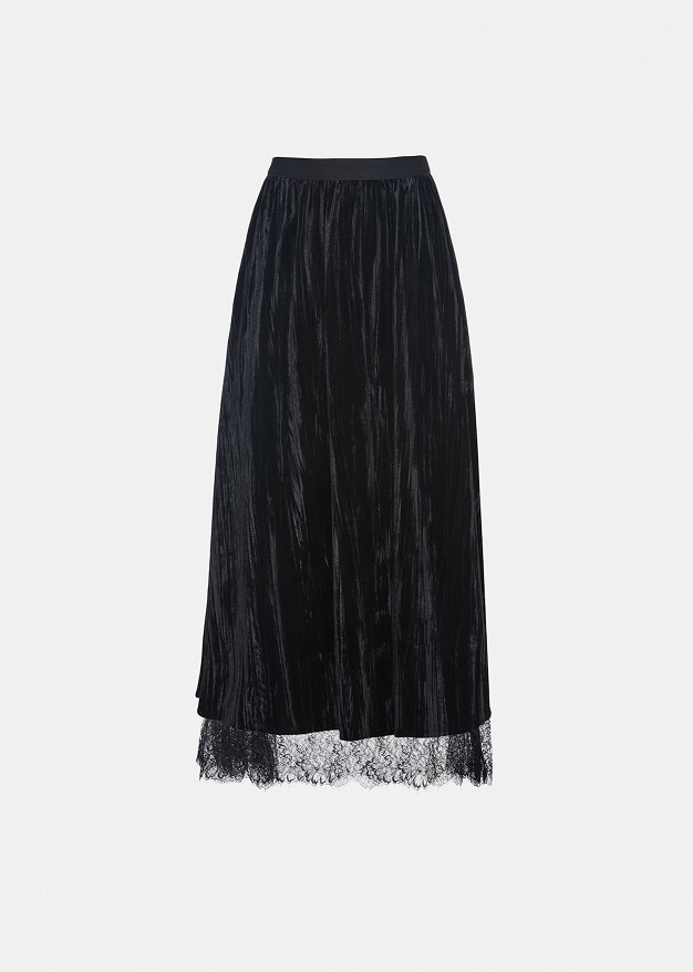 Velvet-look and lace double-sided maxi skirt