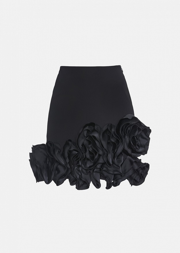 Mini skirt with satin-effect floral appliqué