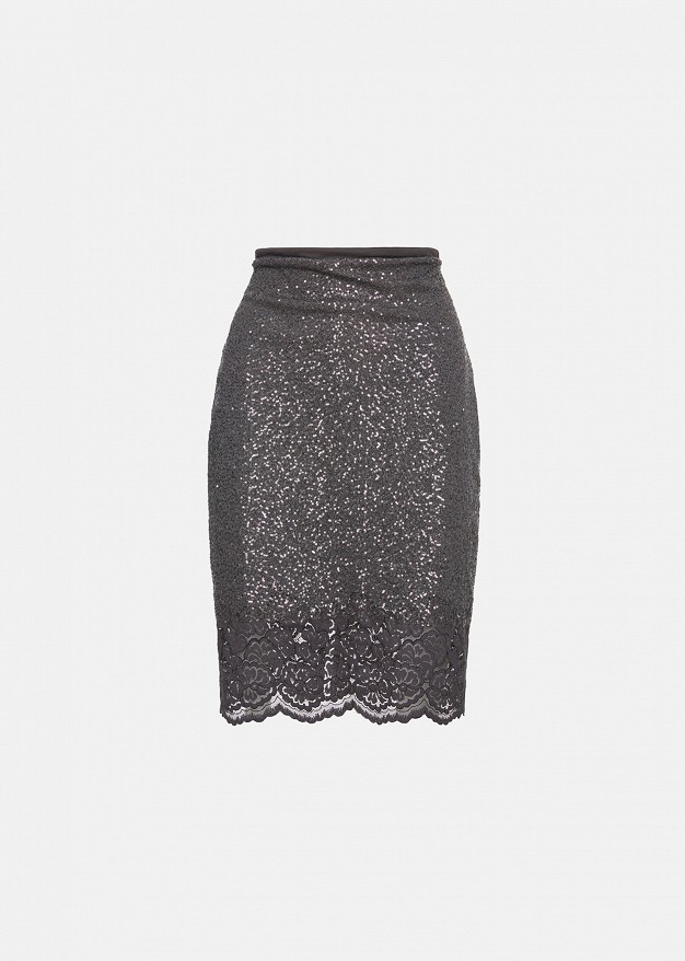 Mini pencil skirt with sequins and lace trim