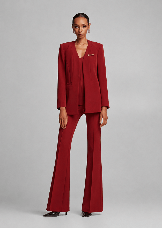 Tailored longline collarless blazer