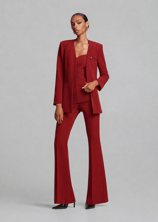Tailored longline collarless blazer