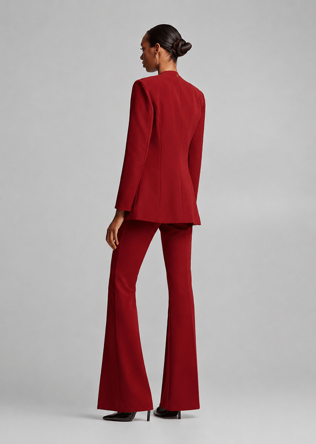 Tailored longline collarless blazer