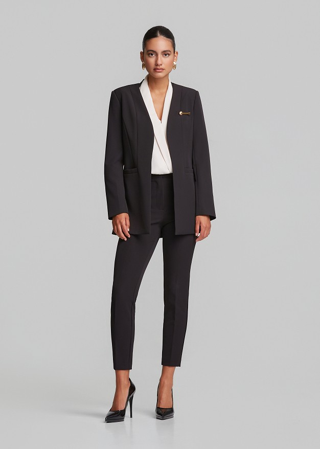 Tailored longline collarless blazer
