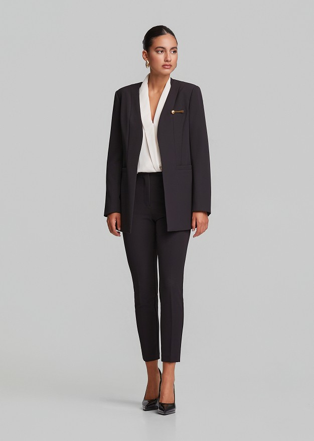Tailored longline collarless blazer