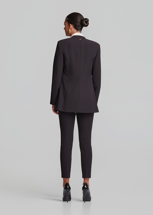Tailored longline collarless blazer