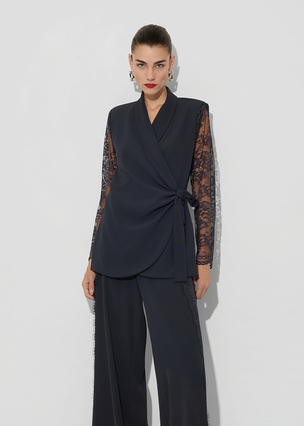 Wrap-style jacket with lace