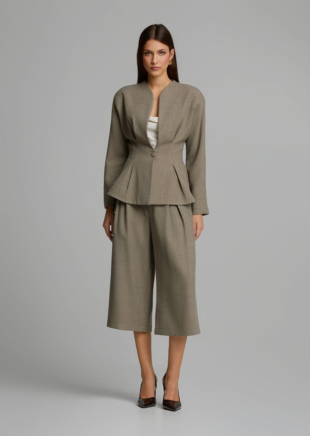 Fitted peplum jacket with a round neckline