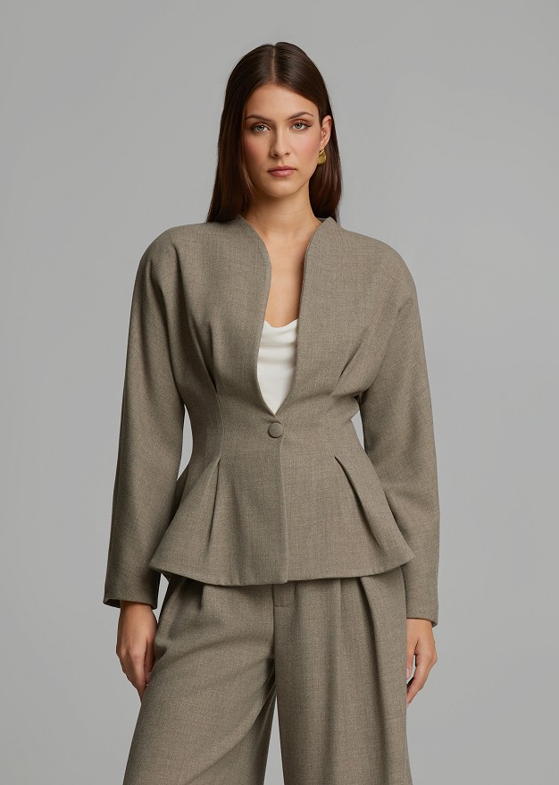 Fitted peplum jacket with a round neckline