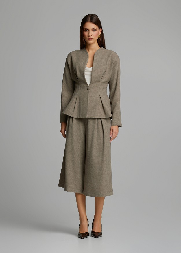 Fitted peplum jacket with a round neckline