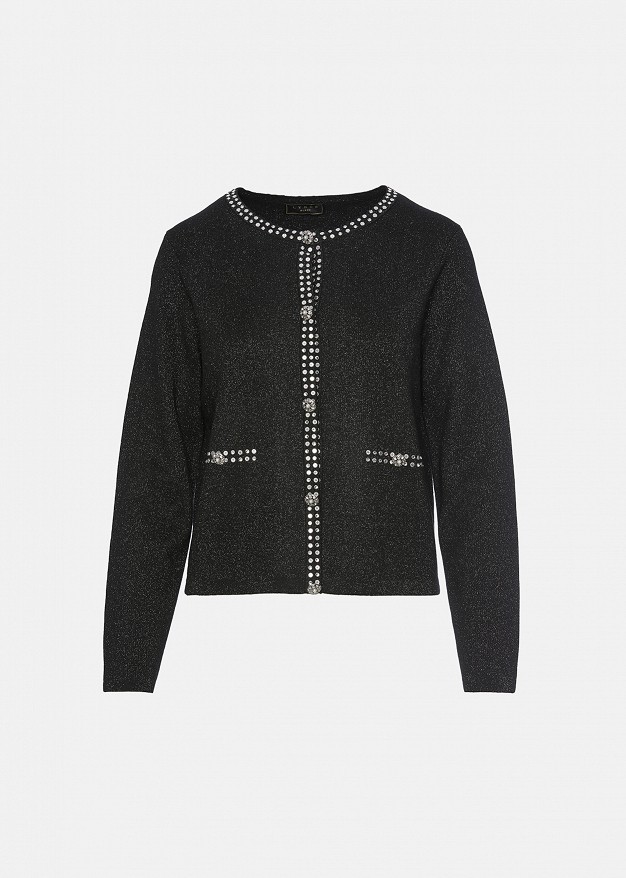 Lurex knit cardigan with decorative snap