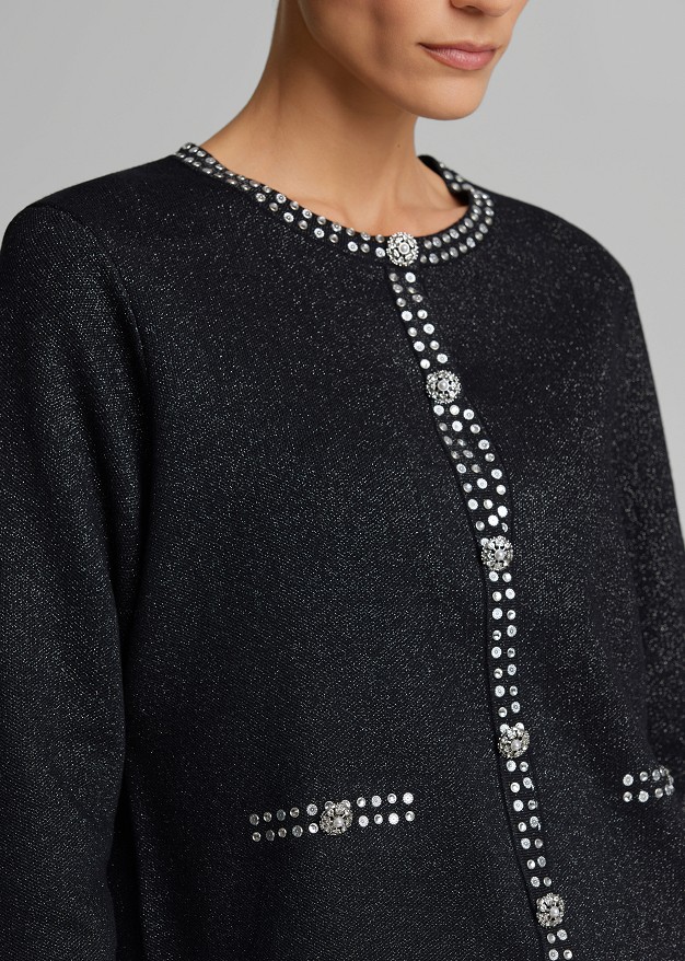 Lurex knit cardigan with decorative snap