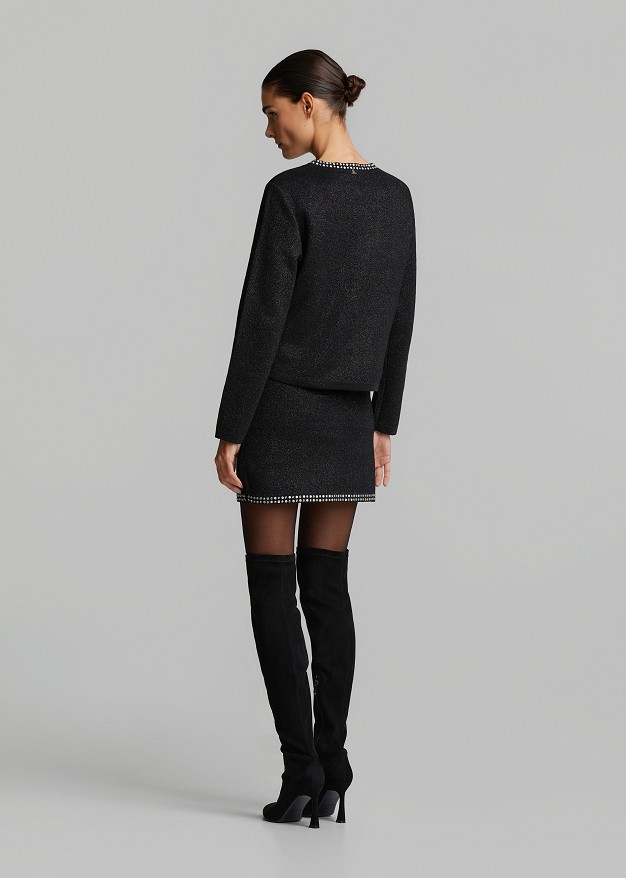Lurex knit cardigan with decorative snap