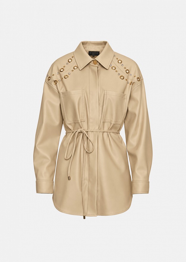 Longline leather look shirt with belt and details